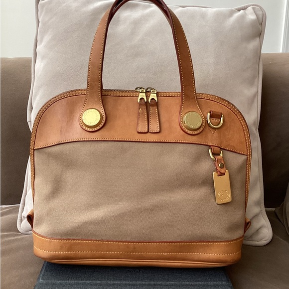 Dooney & Bourke Handbags - Dooney & Bourke Canvas and Leather Cabriolet Dome Satchel Bag